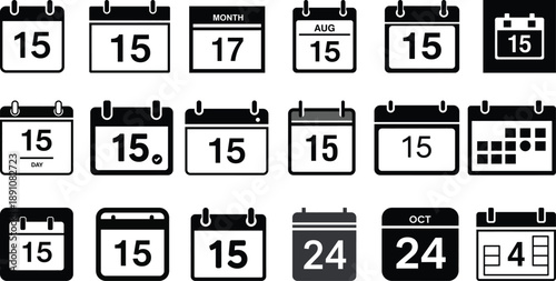 Flat calendar icon set for meeting schedules, deadline tracking, and productivity management