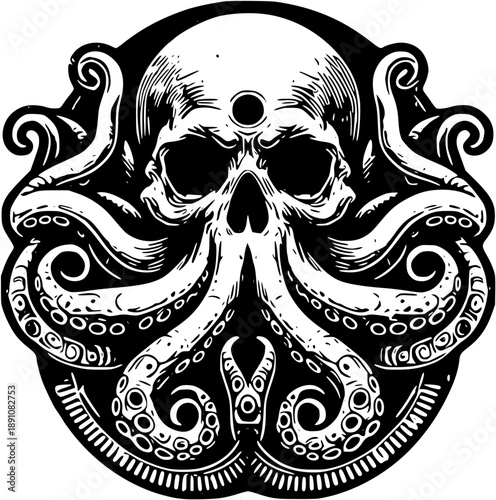 Vibrant octopus skull design for modern tattoo or t shirt