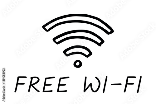 Hand drawn free wifi spot zone sign Public wi-fi area sign Wireless internet clipart in doodle style Single element for print, web, design, decor 3G, 4G, 5G, 6G, IoT