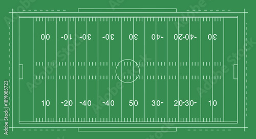 Top View American Football Field with Yard Lines and Numbers