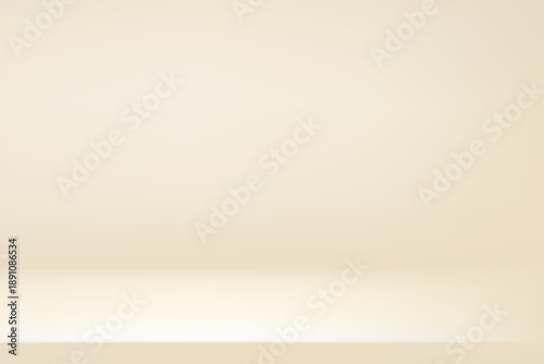 Studio simple ivory background. Light neutral wall product room. Minimal pastel table scene. Empty desk and wall stage for beauty presentation. Vector nude colors gradient. Banner beige template.