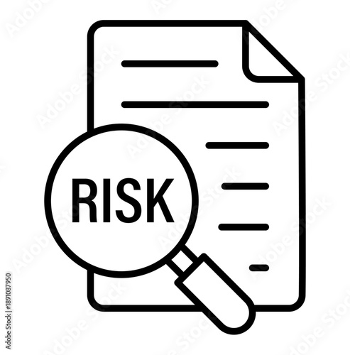 Risk word and magnifying glass icon. Risk management symbol