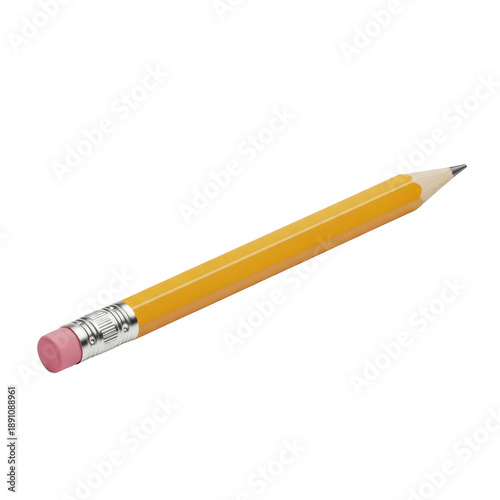 Yellow pencil with pink eraser isolated on transparent background