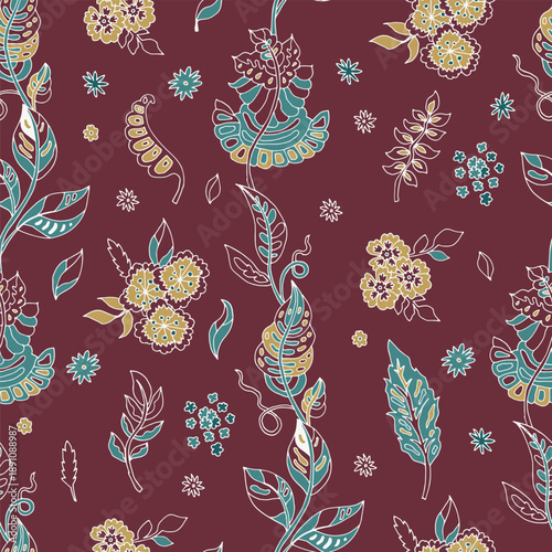 Folk Botanical Burgundy Vine Pattern