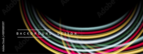Abstract flowing lines create dynamic background. Vibrant colors contrast against dark space, forming modern design element.