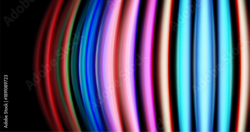Abstract colorful stripes dominate image. Bright hues blend, creating dynamic visual effect. Dark background emphasizes vibrant lines.