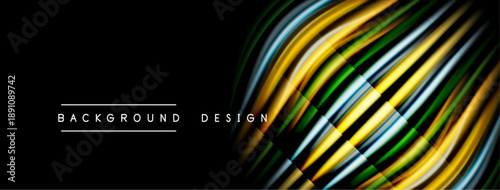 Abstract lines create dynamic, colorful flow. Dark background emphasizes vibrant gradients, modern design elements.