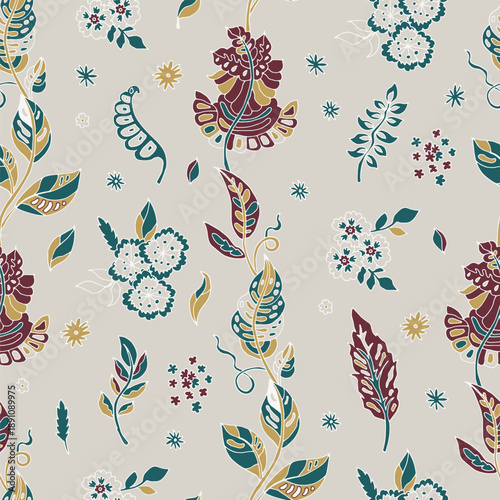 Vintage Teal Burgundy Floral Garden
