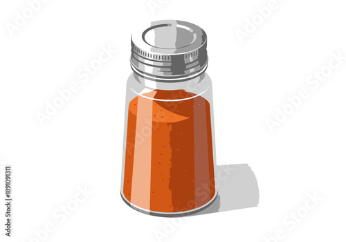 A digital illustration of an orange spice jar with a metallic lid on a plain background from a front viewpoint