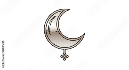 Crescent moon symbol with star illustration gray and beige color decorative element mystic dreamy night sky icon lunar phase astronomy magic fantasy crescent shape star hanging