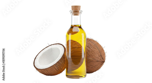 Coconut Oil Bottle with Coconuts