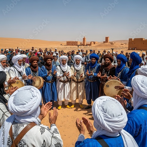 Moroccan Celebration - A Gathering of People in the Desert.