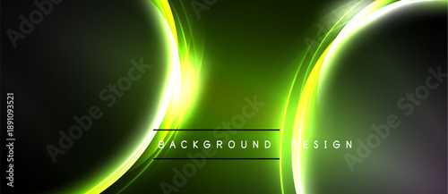 Abstract neon lines create dynamic green, yellow glow. Dark background emphasizes bright curves, modern design element.