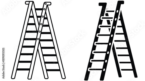 Two A-Frame Ladders, One Outline, One Silhouette
