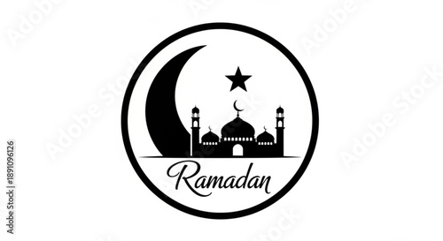 Ramadan crescent moon and star mosque silhouette logo vector graphic