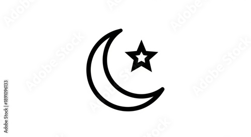 Islamic crescent moon and star symbol on white background representing ramadan or muslim faith