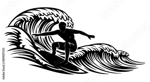 Vector silhouette of surfer riding wave isolated PNG with Transparent Background