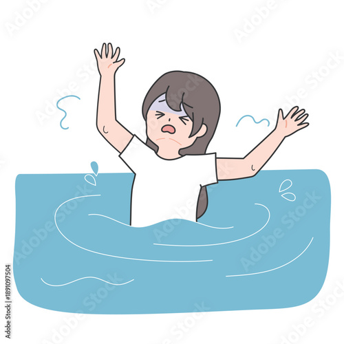 溺れて助けを求める女性