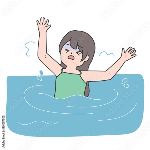 海で溺れて助けを求める女性