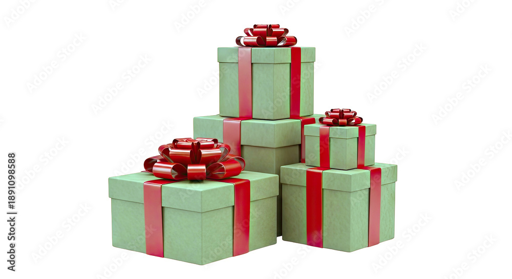 Obraz premium Stack of Brown Gift Boxes with Red Ribbon and Bows
