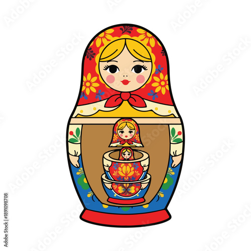 A colorful Russian nesting doll with floral patterns