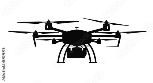 Drone silhouette with rotors and camera black on white background Ai Generated