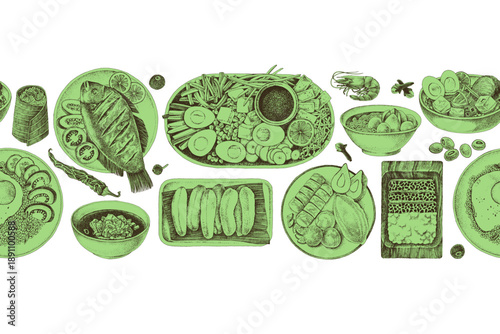 Indonesian cuisine seamless border vector