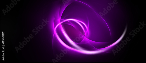 Abstract swirls, vibrant purple glows against dark background. Smooth curves create dynamic energy, captivating visual effect.