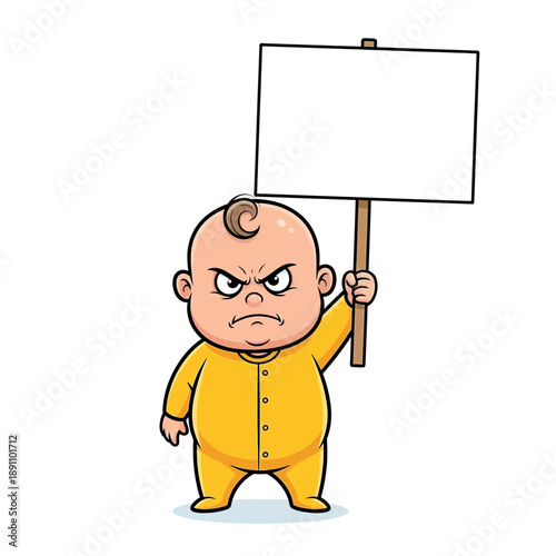 Angry baby holding a blank sign
