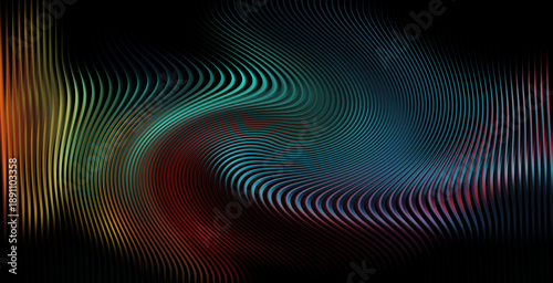 Bild auf Leinwand Abstract digital waveform swirl with vibrant colors and fine lines on black back
