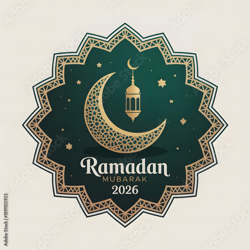 Ramadan Mubarak Design with Islamic Calligraphy and Lanterns – Eid Mubarak Greeting Card Illustration