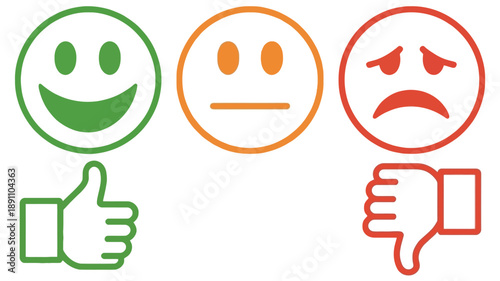 Happy, Neutral, and Sad Faces with Thumbs Up and Down