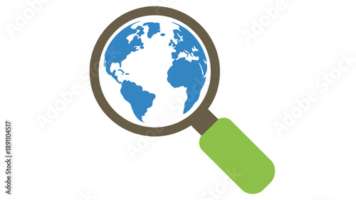Magnifying Glass Over Globe: Global Search and Discovery Concept