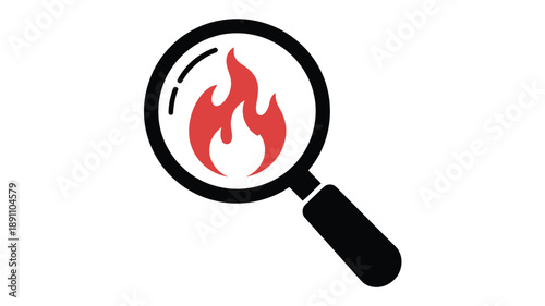 Magnifying glass with a burning flame inside, symbolizing hot search or trending