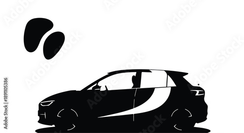 Black silhouette car with white accents and abstract shapes floating nearby Ai Generated