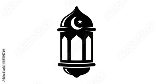 Islamic lantern with crescent moon and star symbol on white background ramadan kareem decoration black silhouette traditional middle eastern lighting fixture