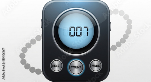Digital counter device with reset count and mode buttons on a white background