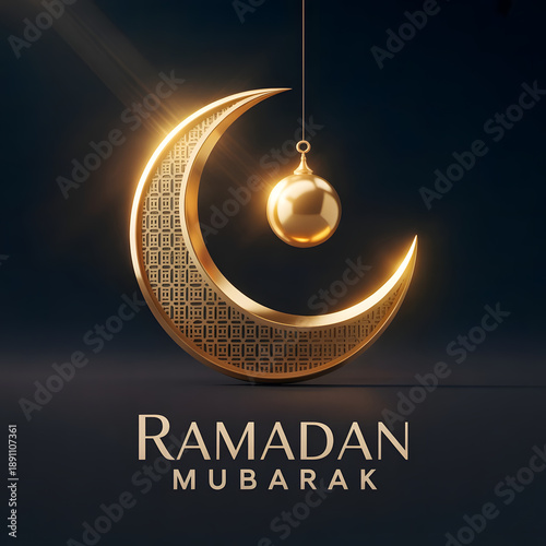Ramadan Mubarak Design with Islamic Calligraphy and Lanterns – Eid Mubarak Greeting Card Illustration