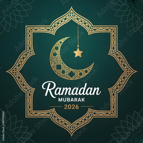 Ramadan Mubarak Design with Islamic Calligraphy and Lanterns – Eid Mubarak Greeting Card Illustration