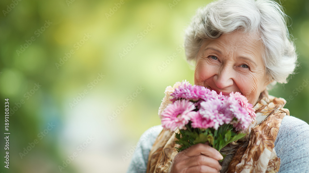 Fototapeta premium Ai senior woman with flowers