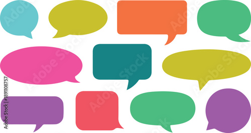 A colorful array of varied speech and thought bubbles in different hues on a clean white background