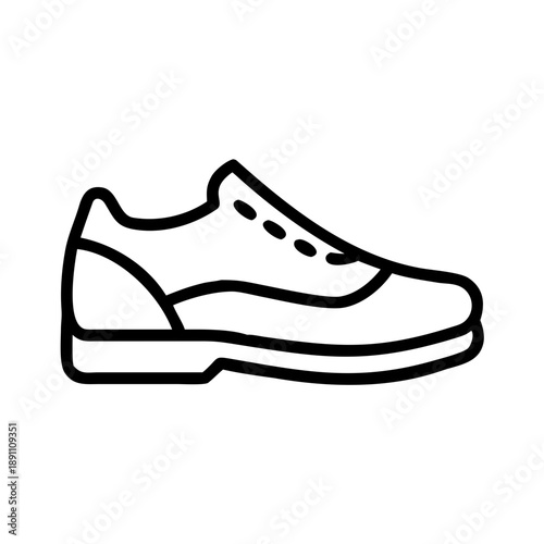 Classic black and white line art illustration of a men's wingtip shoe