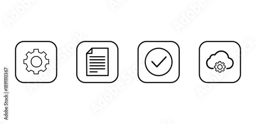 Digital icons for settings file checkmark and cloud computing services clean graphics