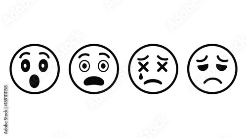 Emoticon faces with surprised shocked dead and annoyed expressions