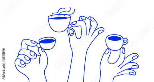 Vector logo design template and graphic elements for advertising, branding, posters and banners, funny cartoon illustrations with smiling character, coffee cup mascot, print and sticker