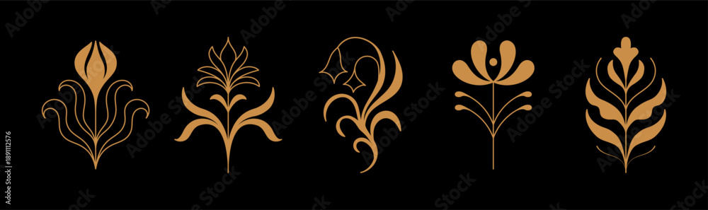 Naklejka premium Vector set of logo design templates and graphic elements, organic cosmetics, floral illustration in simple linear hand drawn style, plants and flowers, natural products emblems