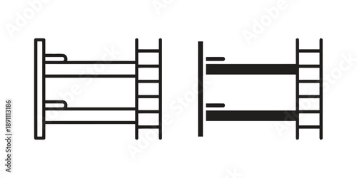 Bunk bed icon outline and filled silhouette isolated on white background, representing hostel or dormitory sleeping accommodation, simple vector illustration