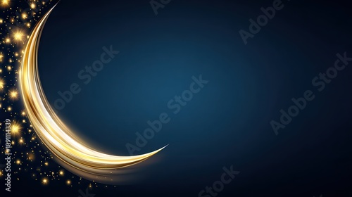 Wallpaper Mural A mesmerizing blue background features a golden crescent shape embellished with sparkling stars, ideal for festive invitations, greeting cards, or social media posts celebrating celestial themes, Torontodigital.ca