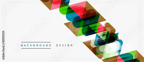 Abstract geometric shapes overlap creating vibrant, modern design. Colors blend, forming dynamic visual texture. Minimalist style.