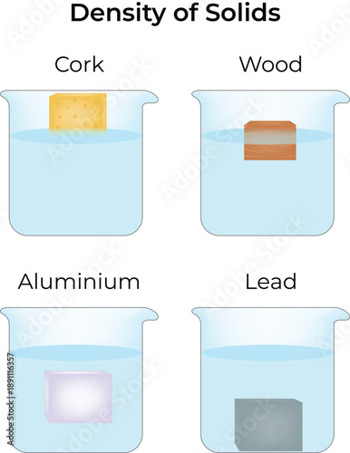 Density of Solids Experiment with Cork, Wood, Aluminium, and Lead
